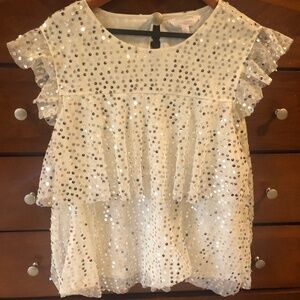 White top with sequins, flutter detail, size XL